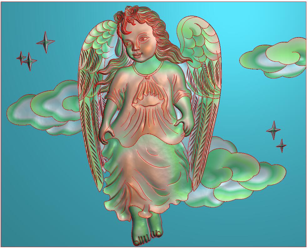 天使8 759-609-25_欧式天使人物壁画带翅膀天使壁挂背景墙精雕图浮雕图
